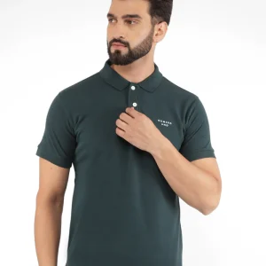 men's green pique polo neck regular fit t shirt