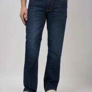 men's sustainable blue mid rise bootcut fit jeans jeans